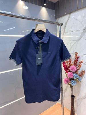 Hugo Bos s Navy Premium 240 gsm interlock cotton fabric Polo Tshirt with Front Design and Emboss Logo 3178