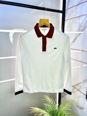 Lacost e White Polo Neck Full Sleeves Premium Collar T-shirt F3129-W1