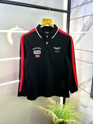 Hacket t Black Polo Neck Back Print Full Sleeves Premium Collar T-shirt F3087-BL