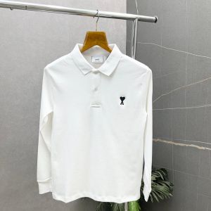 Ami Paris White Premium Polo Full Sleeves Tshirt 492