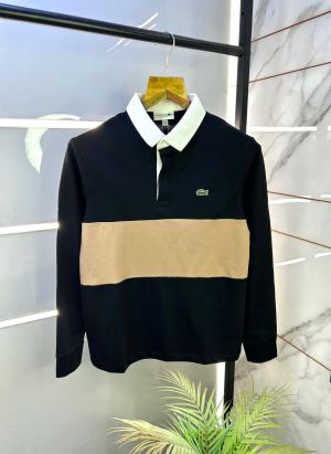 Lacost e Black Polo Neck Full Sleeves Premium Collar T-shirt F3129-B3