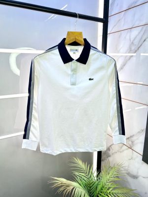 Lacost e White Polo Neck Full Sleeves Premium Collar T-shirt F3129-W2