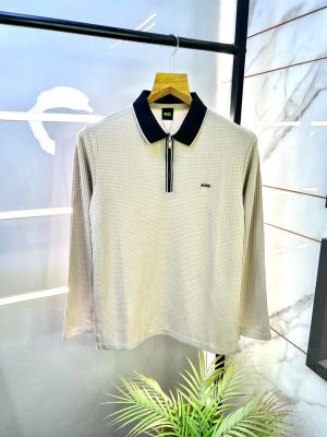 Boss Beige Knitted Full Sleeves Premium Collar T-shirt F3111-BE