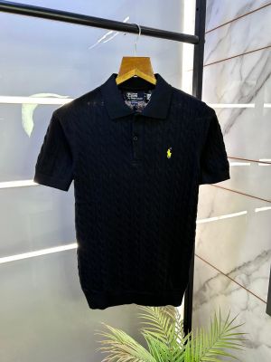Ralph_Lauren Black Imported Knitted Polo Collar Neck T-shirt F2767-BL