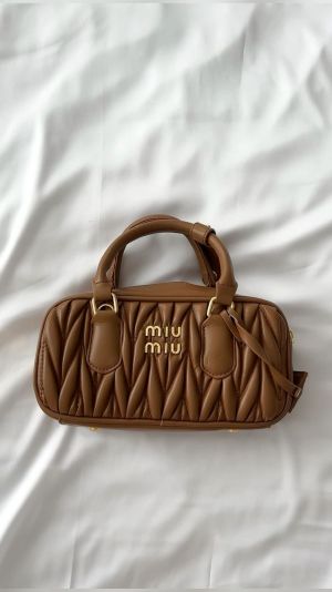 Miu Miu Arcadie Brown Tan Medium Shoulder Bag With Original Box DustCover Lock Key & Tags
