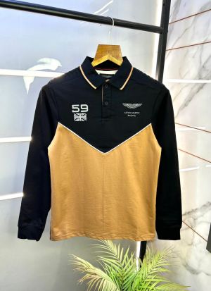 Hacket t Beige Polo Neck Back Print Full Sleeves Premium Collar T-shirt F3087-BE