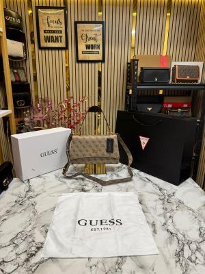 Guess Noelle Crossbody Flap Bag With Box And Dust Bag Including Carry Bag (Khaki)