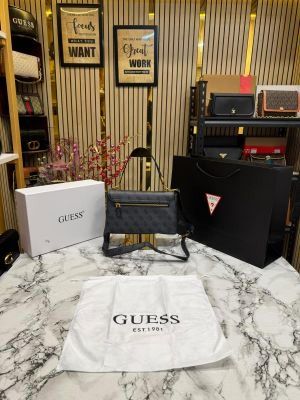 Guess Noelle Crossbody Flap Bag With Box And Dust Bag Including Carry Bag (Black Black)