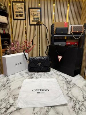 Guess Quilted Crossbody Bag With Box And Dust Bag Including (Black)