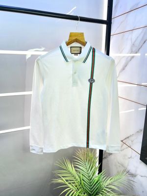 Gucc i White Polo Neck Full Sleeves Premium Collar T-shirt F3046-W1