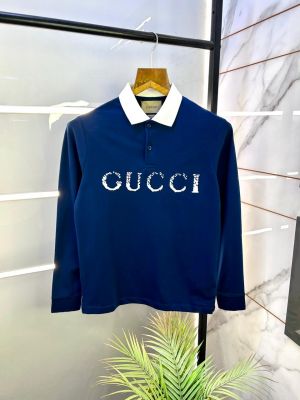 Gucc i Blue Polo Neck Full Sleeves Premium Collar T-shirt F3046-BU1