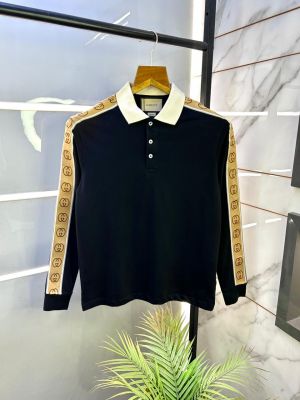 Gucc i Black Polo Neck Full Sleeves Premium Collar T-shirt F3046-B2