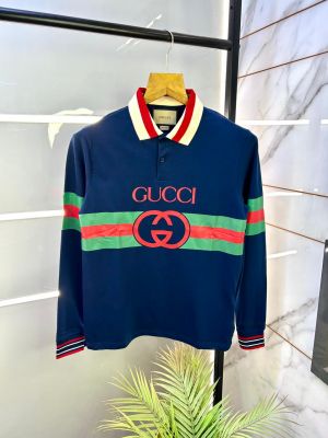 Gucc i Blue Polo Neck Full Sleeves Premium Collar T-shirt F3046-BU2