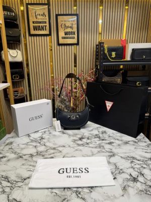 Guess Nastra Top Zip Shoulder Bag With Box And Dust Bag Including Carry Bag (Black)