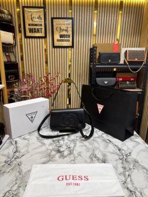 Guess Womens Eco Mietta Flap Shoulder Bag with box and dust bag including carry bag (Black)