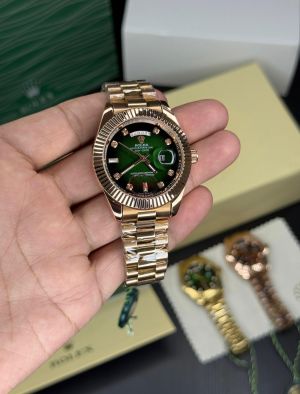 Role_x RoseGold Green Day Date Watch