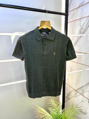 Ralph_Lauren Green Imported Knitted Polo Collar Neck T-shirt F2767-GR