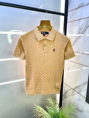 Ralph_Lauren Tan Imported Knitted Polo Collar Neck T-shirt F2767-TA