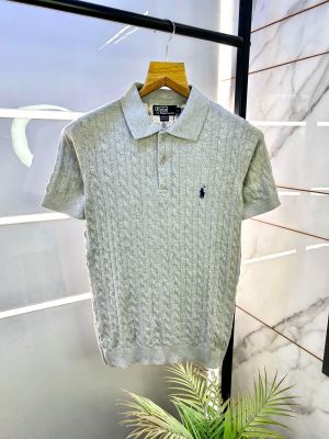Ralph_Lauren Grey Imported Knitted Polo Collar Neck T-shirt F2767-GY