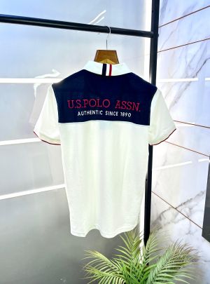 Us Polo White Back Printed Collar Neck Premium T-shirt F2837-WH