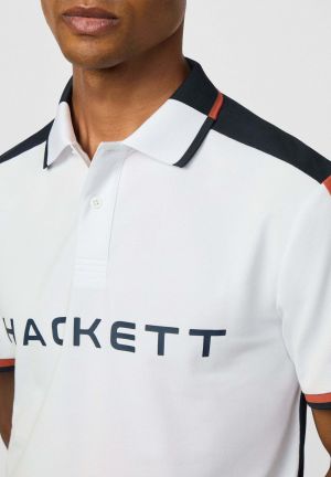 Hacke t White Premium 240 gsm interlock compact cotton fabric Polo Tshirt with Shoulder Strip and Emboss Logo 3214