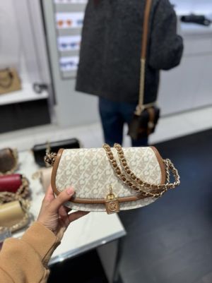 Michael_Kors Mila Empire Signature Logo Shoulder Bag With Damage Box And Dust Bag (Beige)