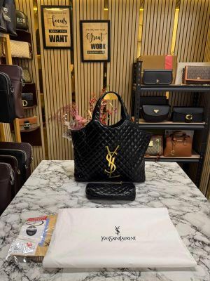 Yves Saint Laurent YSL Maxi Tote Bag With Matching Wallet Includes Dust Bag (Black)