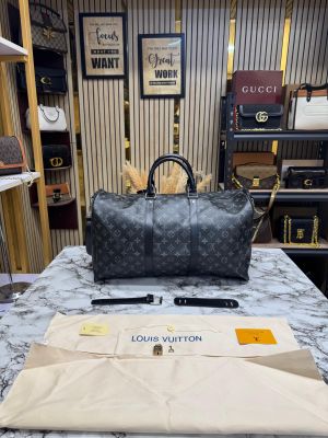 Louis_Vuitton Keep All Bandouliere Monogram Duffle Bag With Dust Bag (Black)