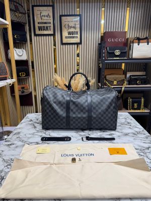 Louis_Vuitton Keep All Bandouliere Checks Duffle Bag With Dust Bag (Black)