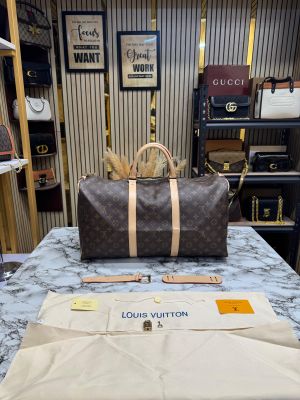 Louis_Vuitton Keep All Bandouliere Monogram Duffle Bag With Dust Bag (Brown)