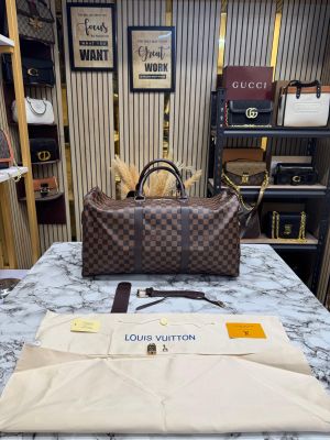 Louis_Vuitton Keep All Bandouliere Checks Duffle Bag With Dust Bag (Brown)