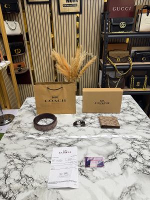 Coac_h Reversible Signature Belt And Wallet Combo Including Box Dust Bag And Carry bag (C67-Apricot)