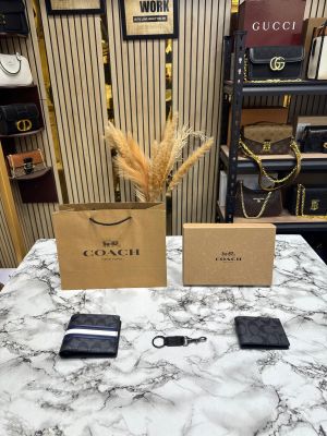 Coac_h Monogram Signature Wallet Combo With Keychain Includes Box Dust Bag and Carry Bag (60223-Black)