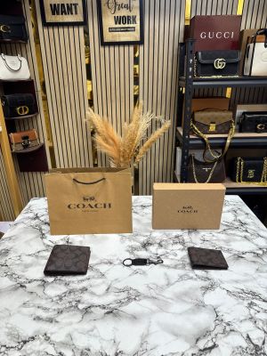 Coac_h Monogram Wallet Combo Includes Box Dust Bag And Carry Bag (60223-Coffee)