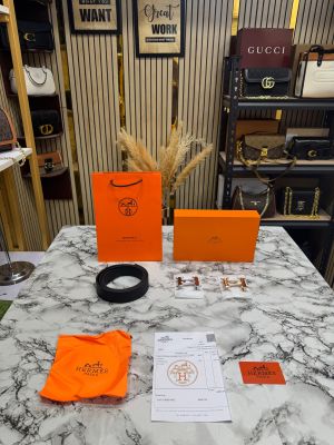 Hermes Black Leather Belt Combo H-Buckle Set Includes Box Dust Bags And Carry Bag (10-1)