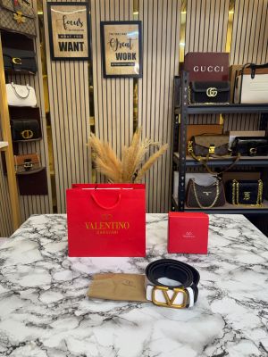 Valentin_o Garavani Leather Belt V-Logo Buckle With Box And Dust Bag Including Carry Bag (WHITE-V37)