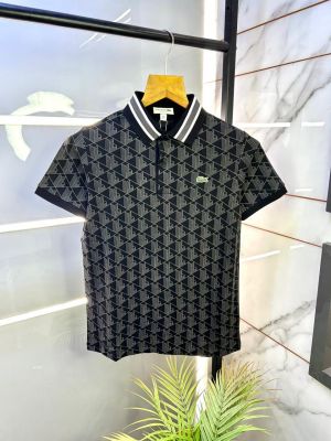 Lacost e Black Monogram Polo Premium Collar Neck T-shirt F3184-BL
