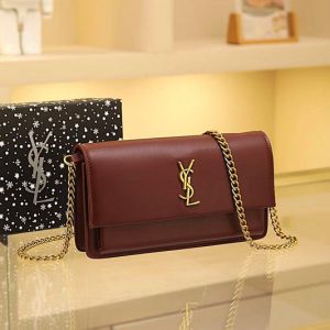 Yves Saint Laurent Ysl Sunset Shoulder Bag With Box And Dust Bag (Wine-8878)