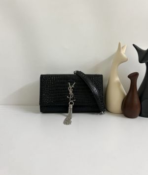 Ysl Kate Tassel Croc Skin Black Silver ShoulderBag With DoubleBox Packing  