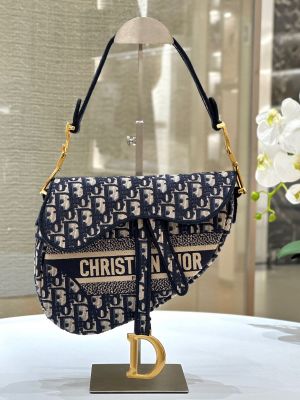 Dior_Saddle_Oblique_Blue_Embroidery_ShoulderBag_With_OriginalBox_DustCover