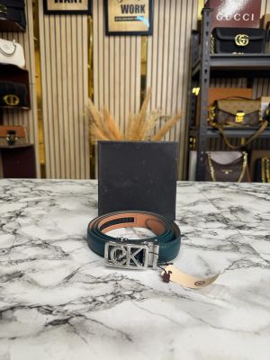 Calvin_Klein Green Leather Belt with Silver CK Buckle