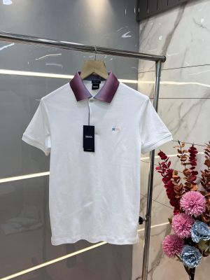 Hugo Bos s White Premium 240 gsm interlock compact cotton fabric Polo Tshirt with Collar Design and Embroidered Logo 3275