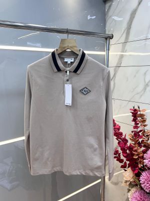 Lacost e Beige Premium Cotton Lycra Pique fabric Polo Full Sleeves Tshirt with Collar Design and Patch Logo 3292
