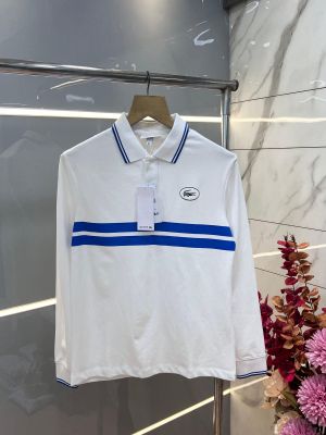Lacost e White Premium Cotton Lycra Pique fabric Polo Full Sleeves Tshirt with Collar Design and Patch Logo 3293