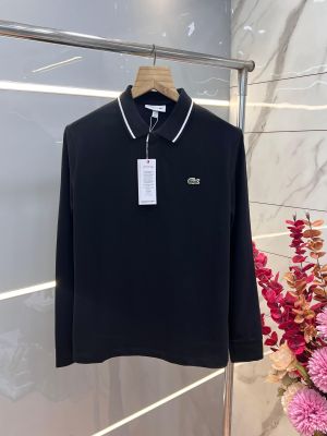 Lacost e Black Premium Cotton Lycra Pique fabric Polo Full Sleeves Tshirt with Collar Design and Emboss Logo Zip Style 3298