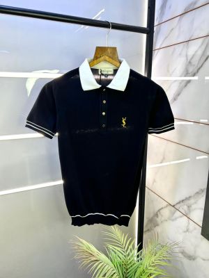 Ysl Black Knitted Polo Premium Collar Neck T-shirt F3131-BL