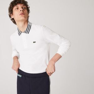 Lacost e White Premium Cotton Lycra Pique fabric Polo Full Sleeves Tshirt with Collar Design and Embroidered Logo 3295