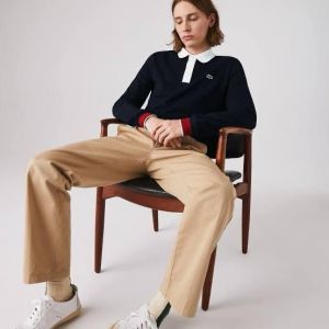 Lacost e Navy Premium Cotton Lycra Pique fabric Polo Full Sleeves Tshirt with Front Design and Embroidered Logo 3106F