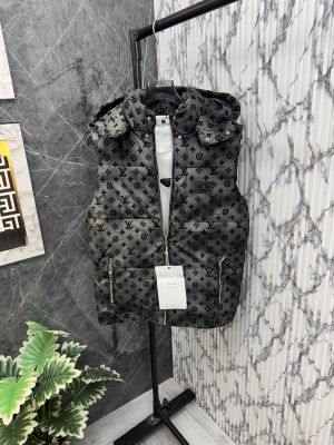Louis.Vuitton.100%.Imported.All.Over.Embossed.Very.Premium.Heavy.Sleeveless.Puffer.Jacket.With.Detachable.Hood.CS254