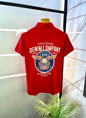 Us Polo Red Back Printed Collar Neck Premium T-shirt F2845-RE